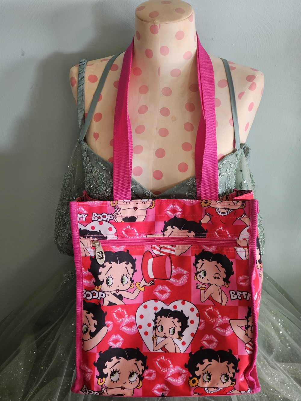 NEW...Betty Boop Pink Floral Canvas Tote Bag